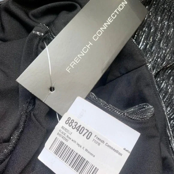 French Connection Marcelle Metallic V Neck Dress Charcoal Silver Size 6 NWT - Picture 11 of 14